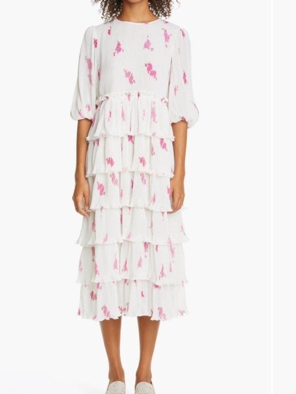 GANNI Rose Print Georgette Midi Dress Size 38